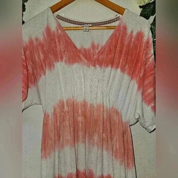 Knox Rose Boho Tie Dye Midi Dress XS Coral Pink Summer Peasant Tiered Maxi - Picture 5 of 11